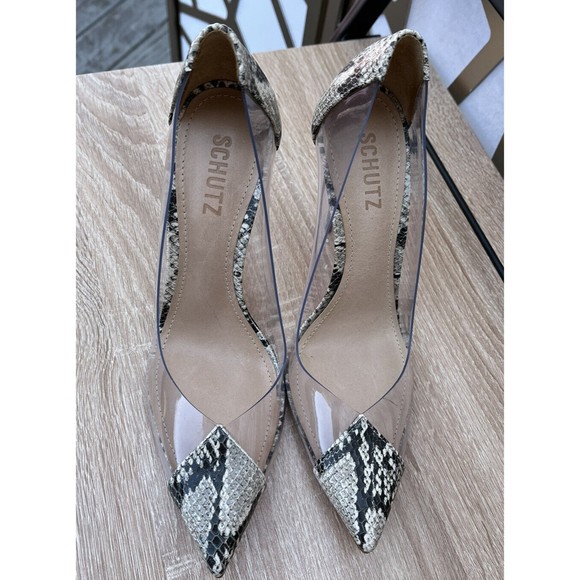 Schutz Cendi Transparent Snakeskin leather Print Pump heels shoes 7.5 B - Picture 6 of 8